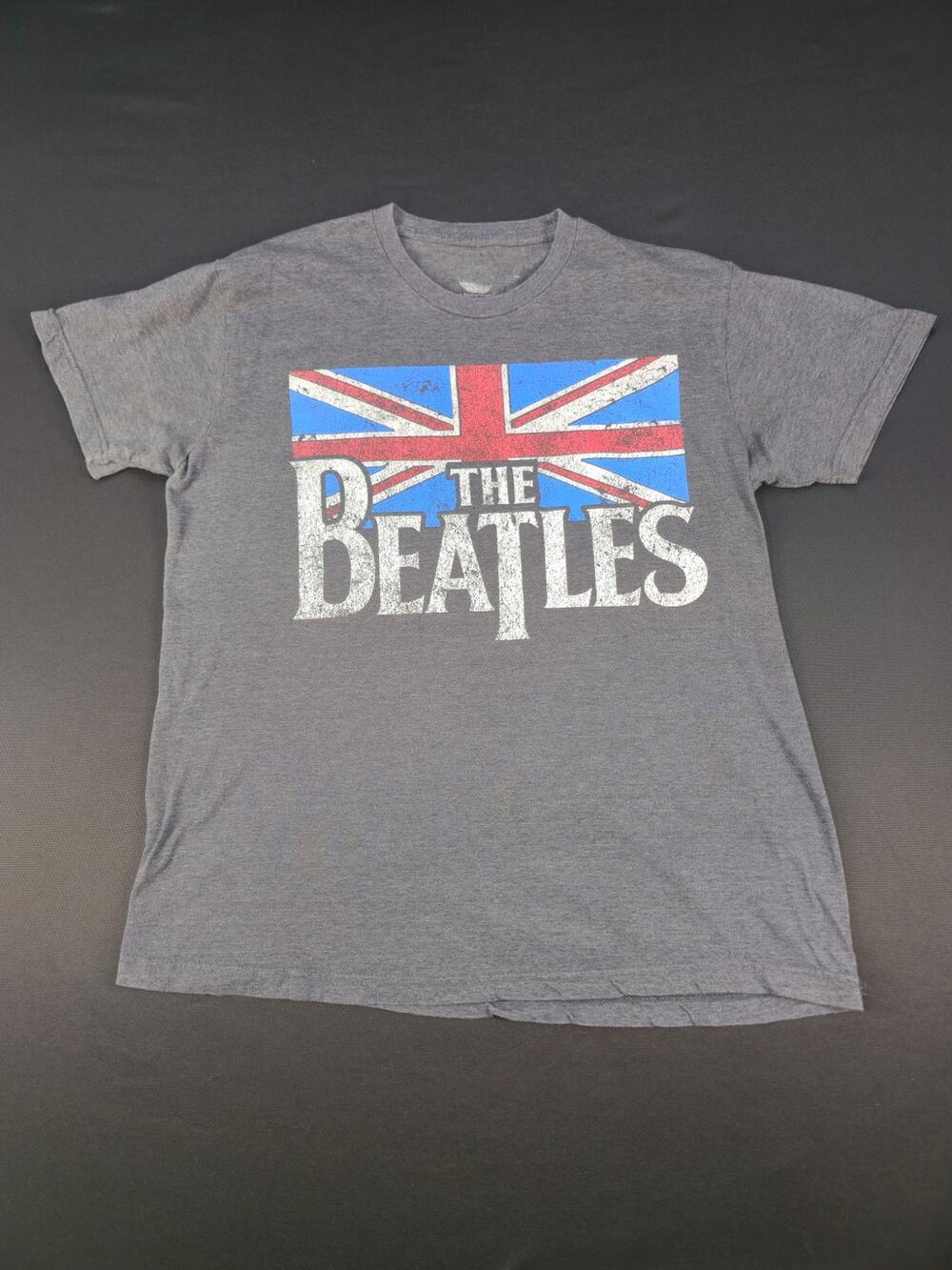 The Beatles Union Jack Flag Graphic T Shirt Gray Size Large Rock Band Tee